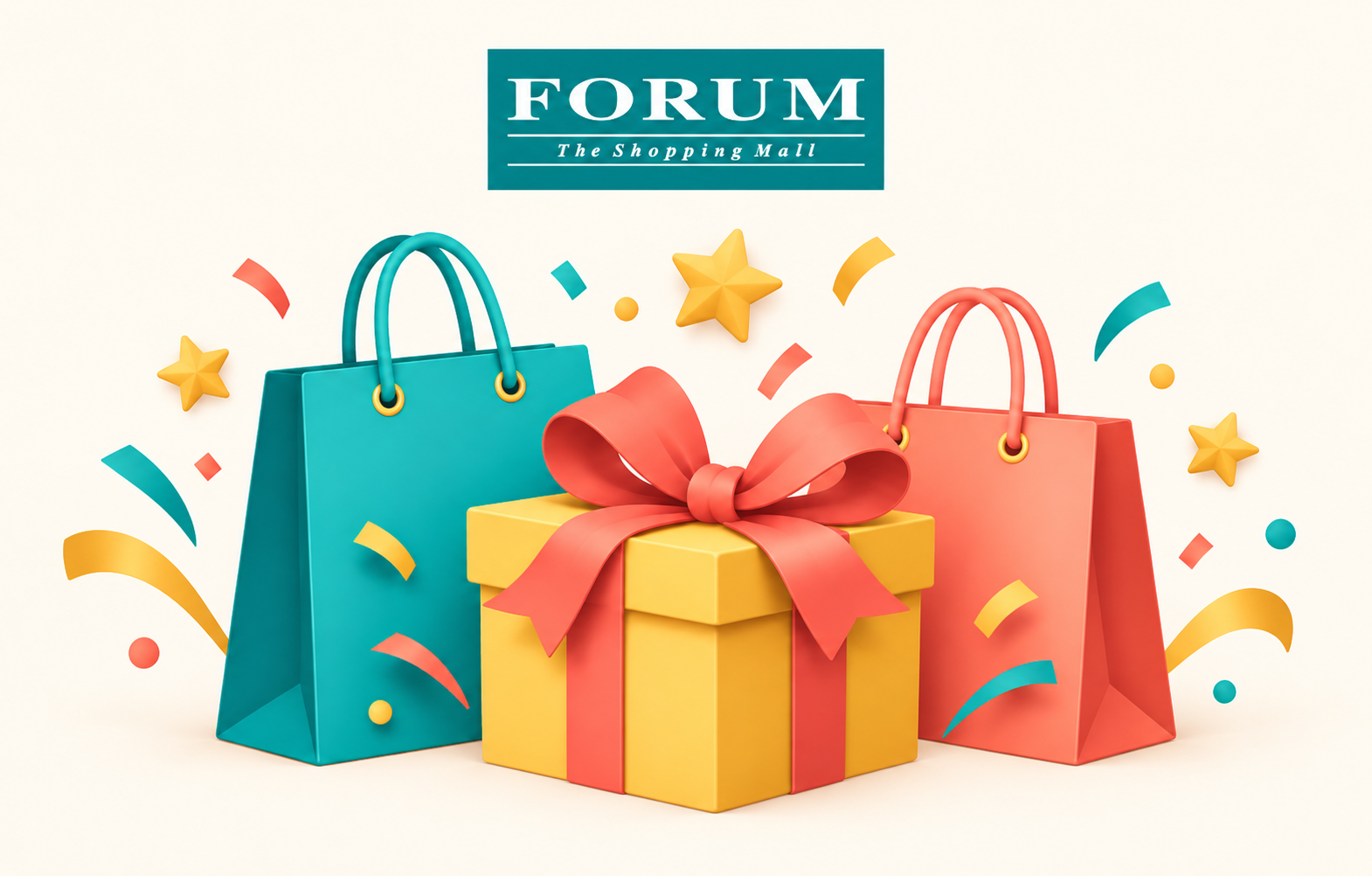 Forum logo above festive shopping bags
